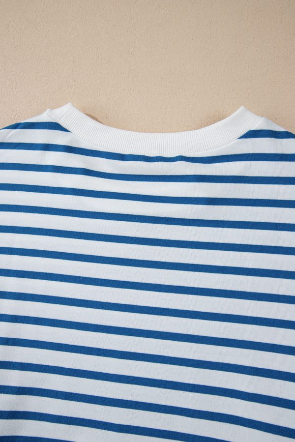 Orange Stripe Drop Shoulder Crew Neck Loose Sweatshirt - Image 16