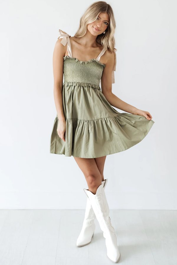 Laurel Green Smocked Bodice Self-tie Straps A-line Ruffled Mini Dress - Image 6