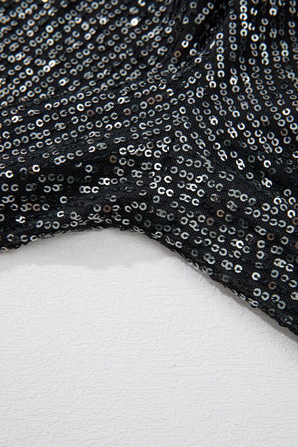 Black Sequined Tube Top Waist Knot Wide Leg Jumpsuit - Image 9