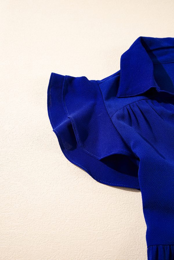 Bluing Ruffled Short Sleeve Collared V Neck Tiered Midi Dress - Image 8