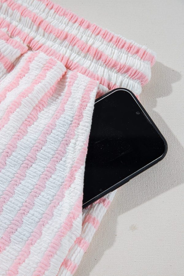 Pink Stripe Knitted Short Sleeve Top and Drawstring Shorts Set - Image 9