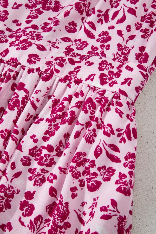 Pink Floral Cutout Back Empire Waist Sleeveless Maxi Dress - Image 11