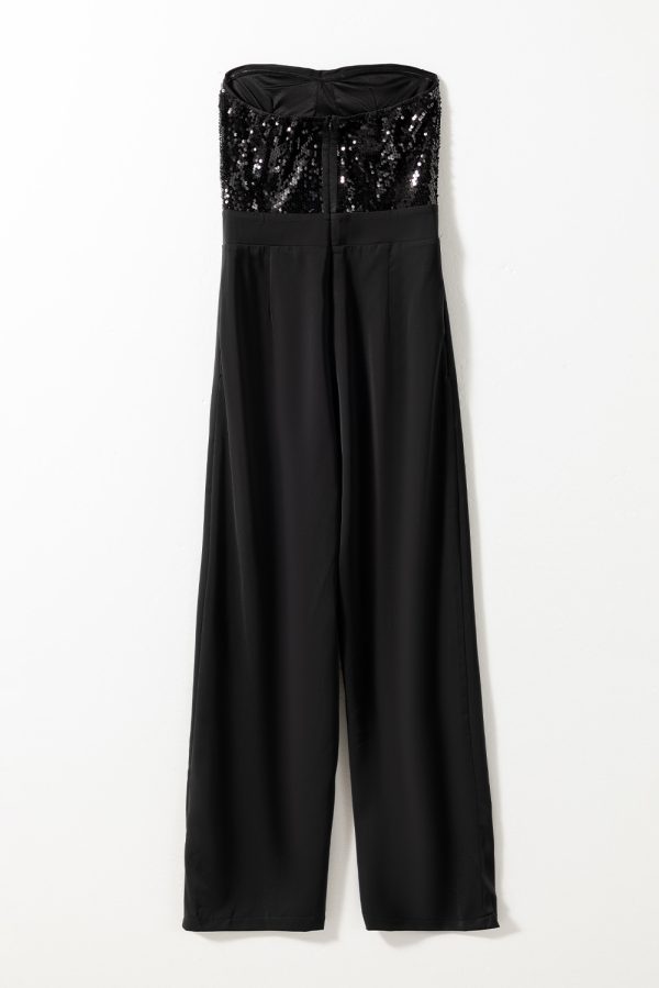 Black Sequin Tube Top Wide Leg Jumpsuit - Image 8