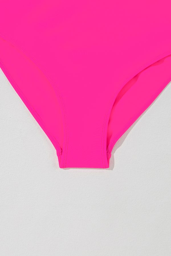 Rose Red Crisscross Straps Tie Back Flared One Piece Swimsuit - Image 10