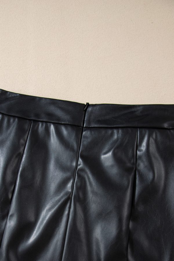 Black PU Leather Side Slits Slim Fit High Waist Mini Skirt - Image 5