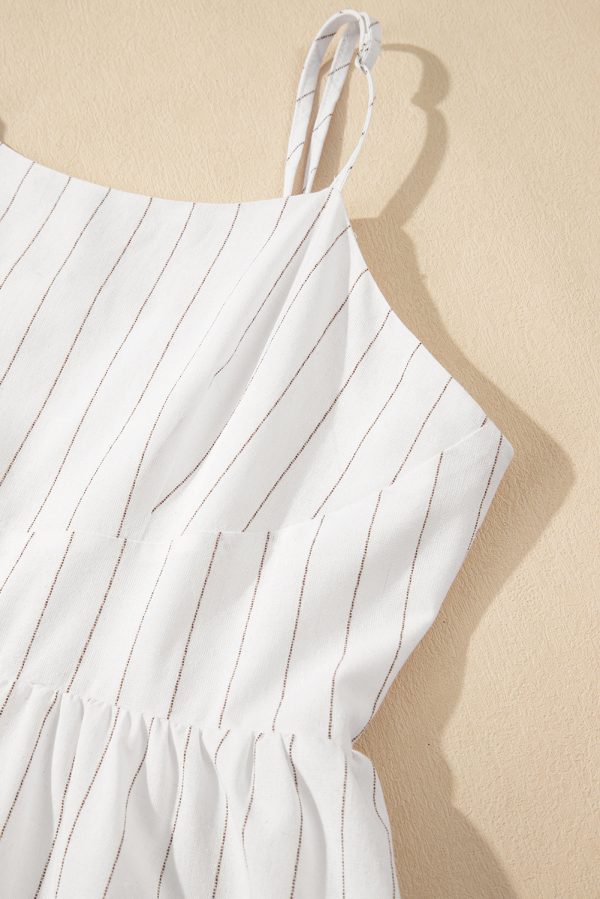 Beige Stripe Spaghetti Strap Pocketed High Waist Maxi Dress - Image 10