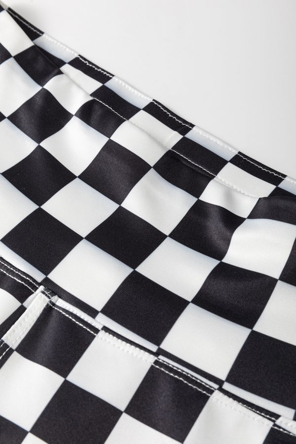 Khaki Checkered Pattern High Waist Skinny Leggings - Image 13