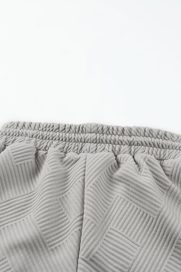 Gray 2pcs Solid Textured Drawstring Shorts Set - Image 8