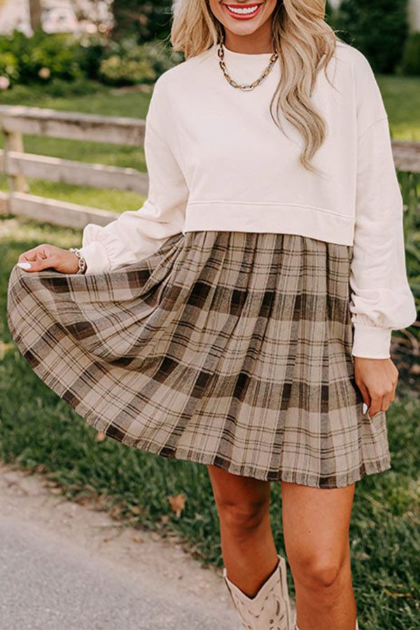 Black Plaid Patchwork High Waist Sweatshirt Mini Dress - Image 12