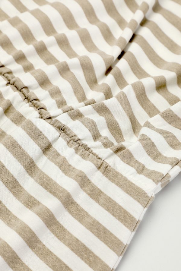 Khaki Stripe Short Sleeve Belted Wrapped Hemline T-Shirt Dress - Image 7