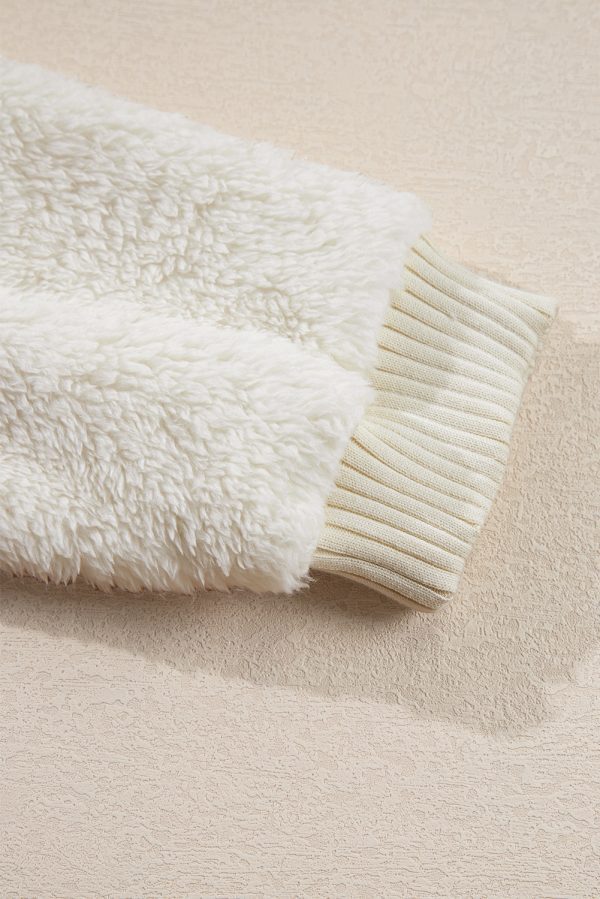 White Contrast Ribbed Edge Plush Hoodie - Image 9