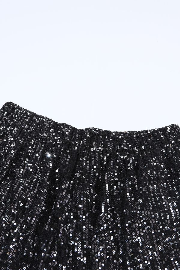 Black Sequin Straight Leg High Waist Casual Shorts - Image 12