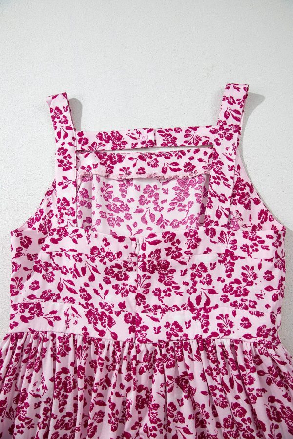 Pink Floral Cutout Back Empire Waist Sleeveless Maxi Dress - Image 9