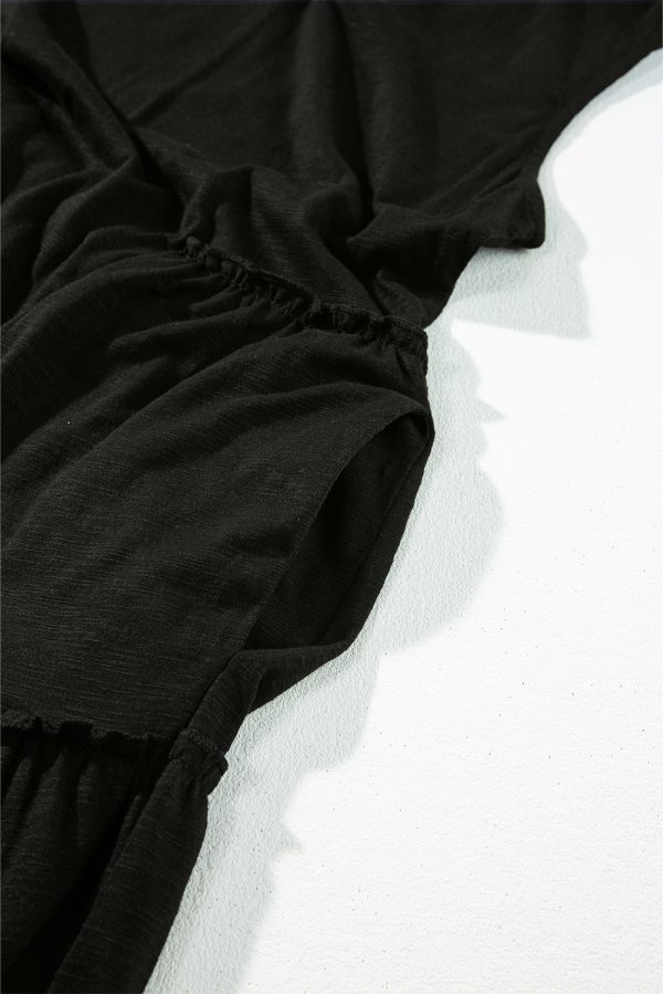 Black Split V Neck Tiered Flowy Sleeveless Dress - Image 11
