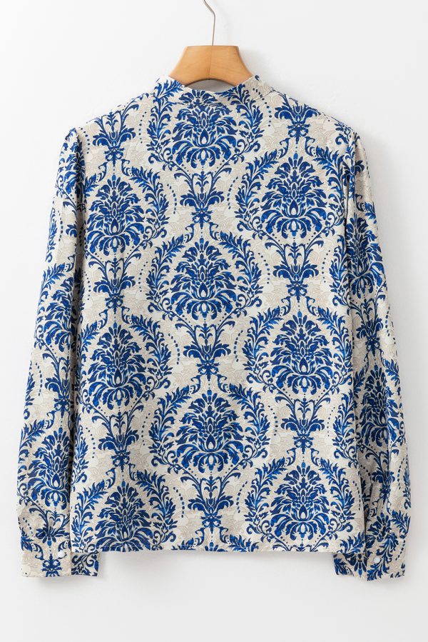Sky Blue Bohemian Printed Bishop Sleeve Lace Shirt - Image 8