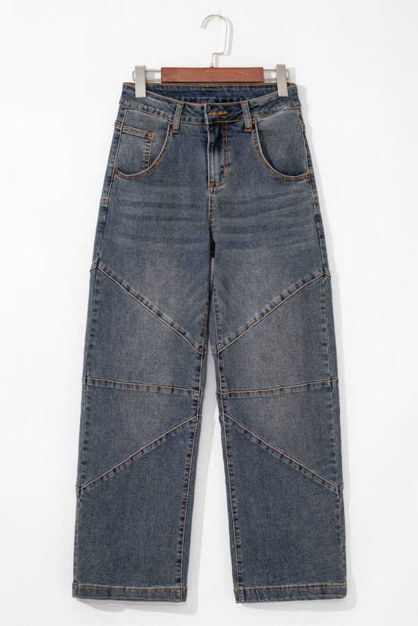 Sail Blue Exposed Stitching Loose Straight High Waist Jeans - Image 5