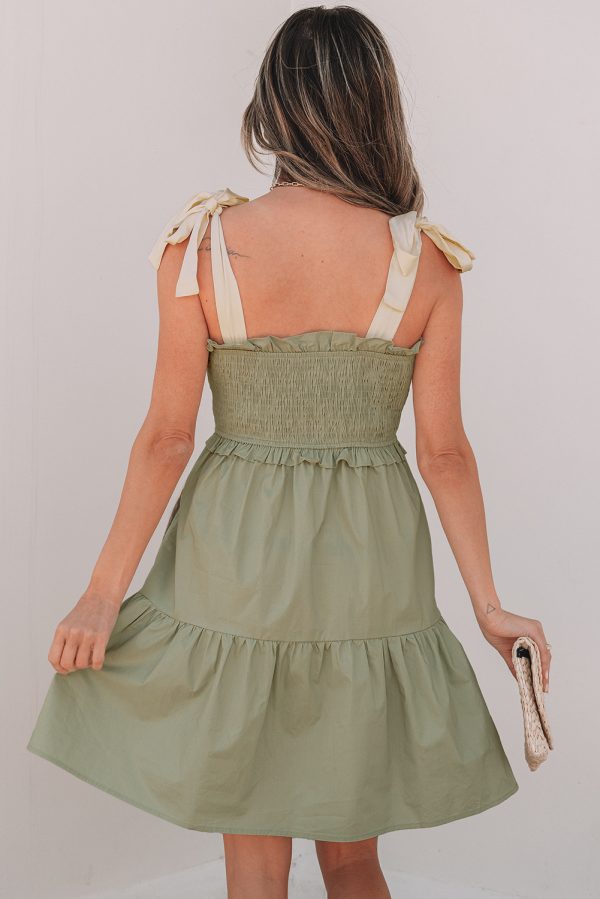 Laurel Green Smocked Bodice Self-tie Straps A-line Ruffled Mini Dress - Image 2
