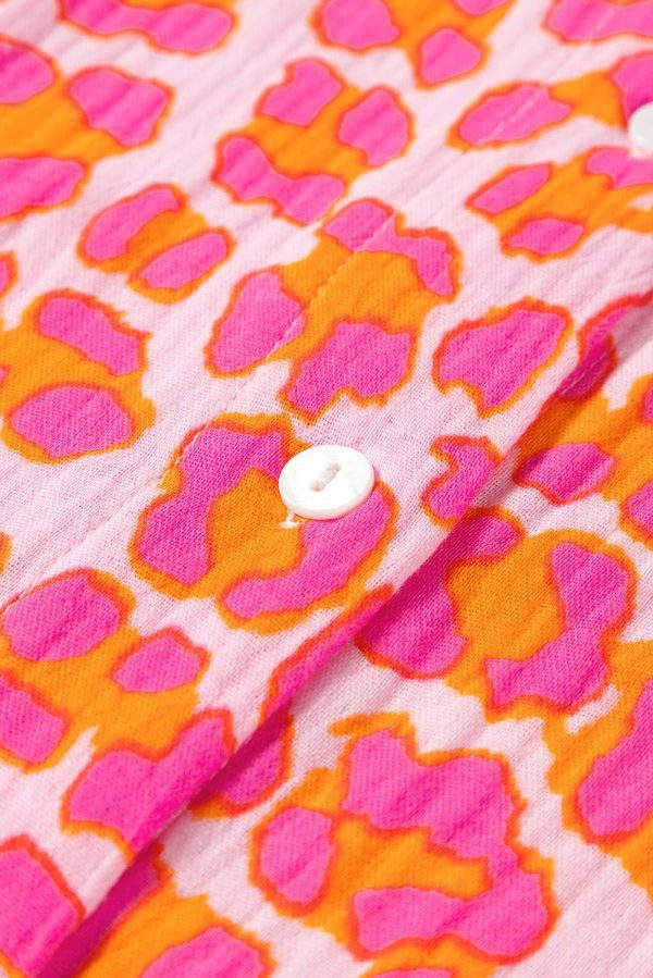 Rose Leopard Printed Button Up Loose Shirt - Image 12