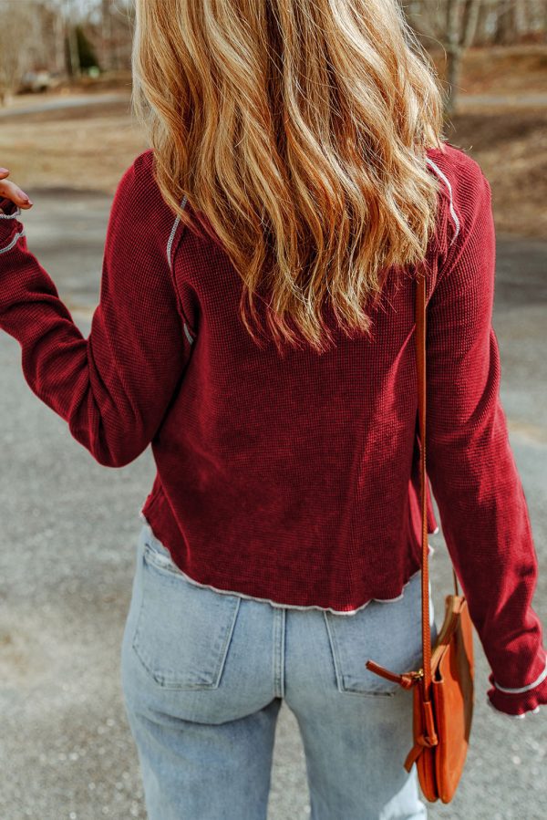 Black Textured Round Neck Long Sleeve Top - Image 17