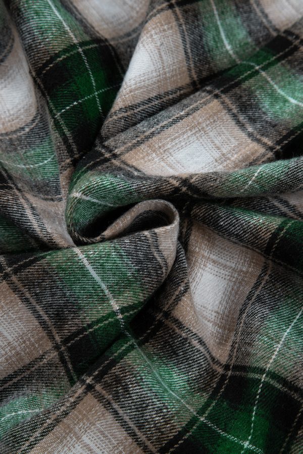 Green Plaid Print Chest Pocket Buttoned Hooded Shacket - Image 5
