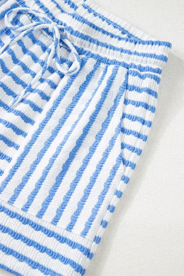 Pink Stripe Knitted Short Sleeve Top and Drawstring Shorts Set - Image 17