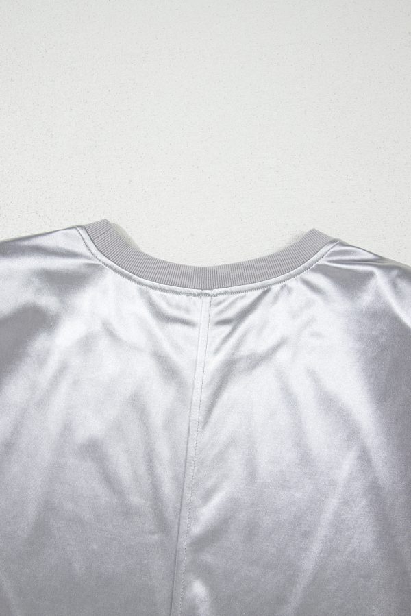 Silvery Metallic Luster Crew Neck Shift Tank Top - Image 6
