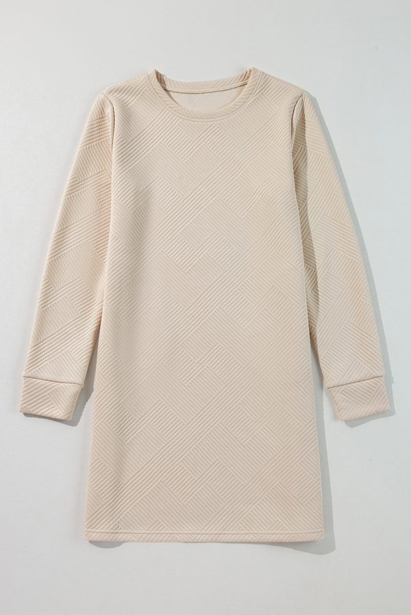 Gray Solid Color Textured Long Sleeve Shift Dress - Image 8