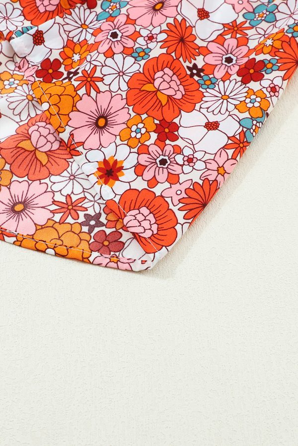 Multicolor Boho Floral Collared Long Sleeve Ruffled Dress - Image 7
