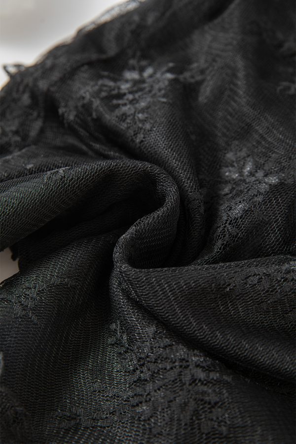 Black Lace Mesh Crochet Splicing Slim Fit Long Sleeve Blouse - Image 6