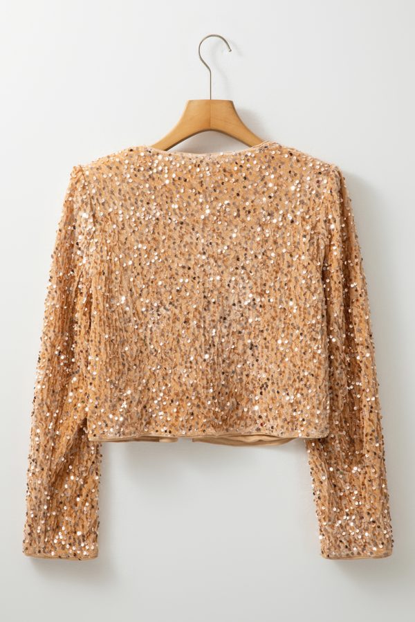 Golden Fleece Sequined Open Front Cropped Jacket - Image 6