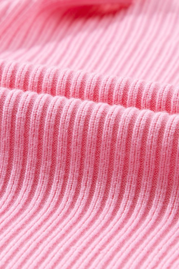 Pink Patch Pocket Ribbed Knit Short Sleeve Sweater - Image 5