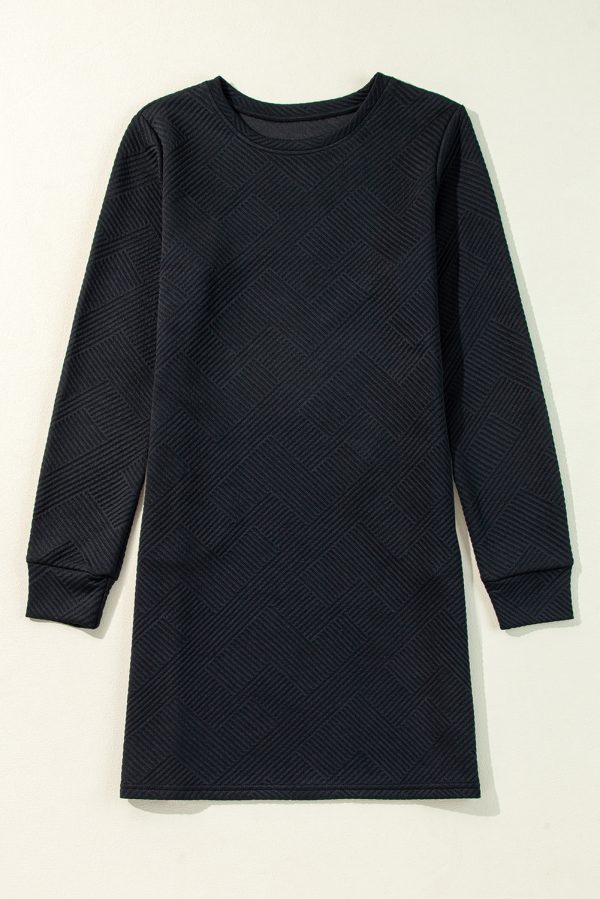 Gray Solid Color Textured Long Sleeve Shift Dress - Image 11