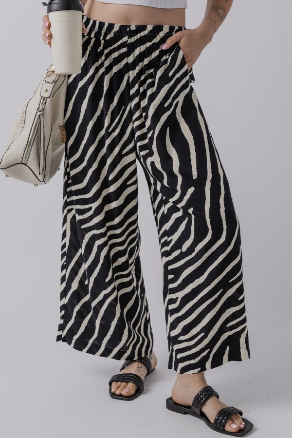 Black Zebra Striped Summer Wide Leg Pants - Image 4