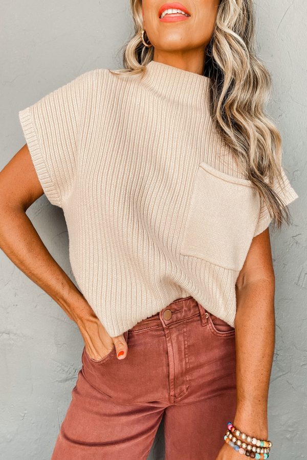 Pink Patch Pocket Ribbed Knit Short Sleeve Sweater - Image 7