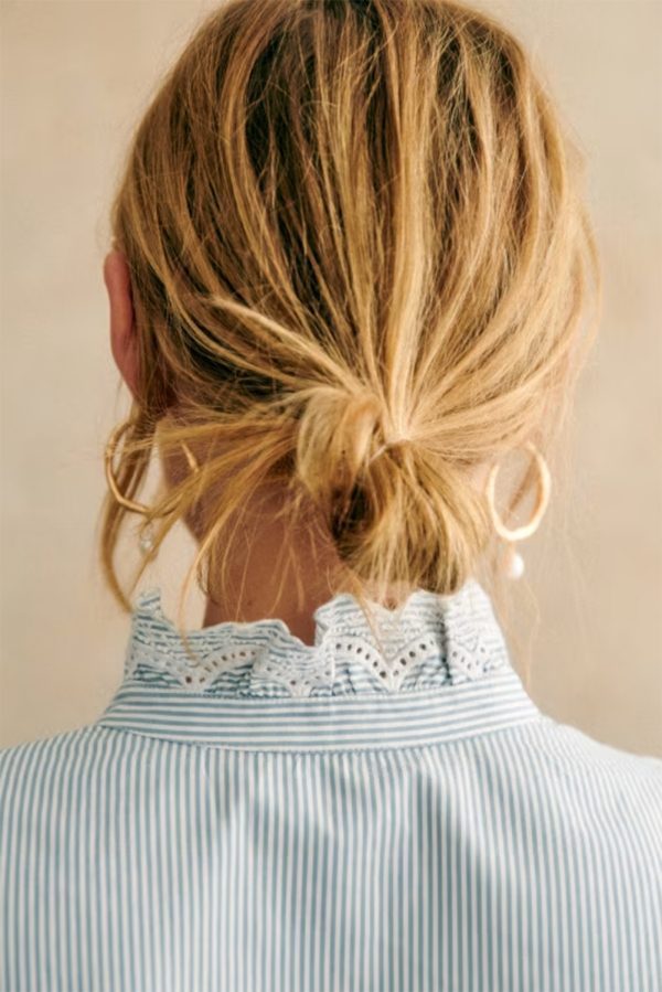 Sky Blue Stripe Frilled Trim Button Up Long Sleeve Shirt - Image 2