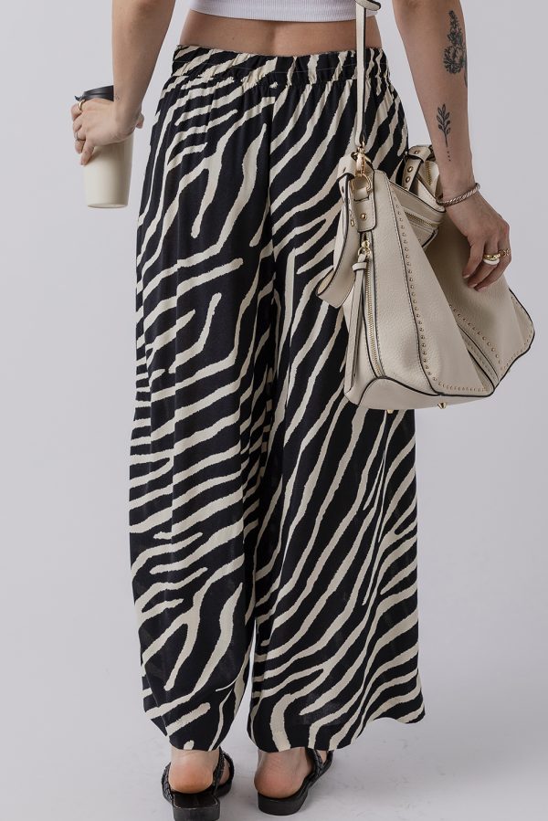 Black Zebra Striped Summer Wide Leg Pants - Image 2