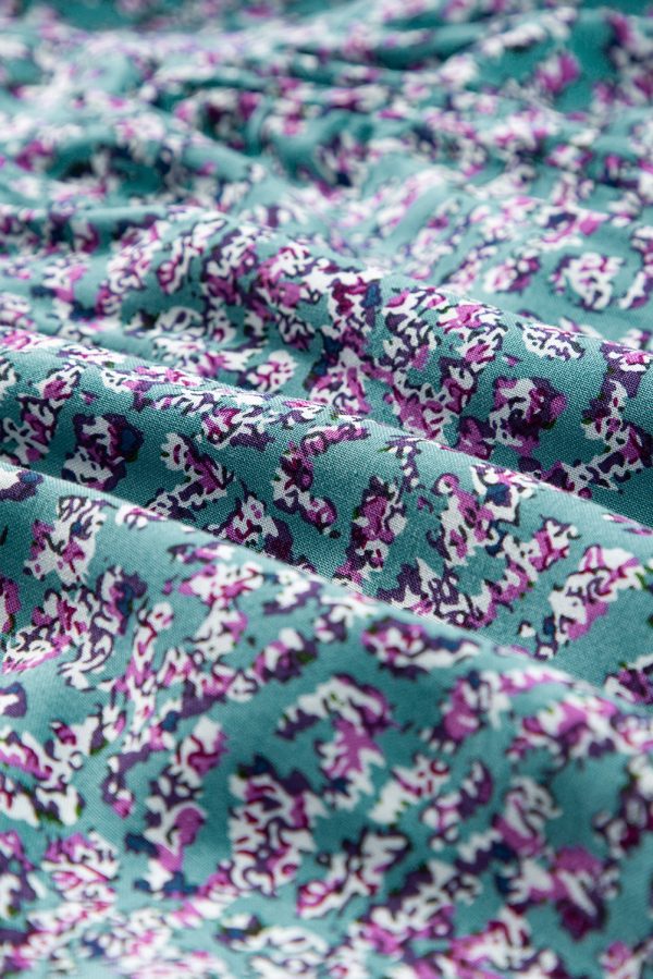 Blue Printed V Neck Shirred Short Puff Sleeve Maxi Dress - Image 7