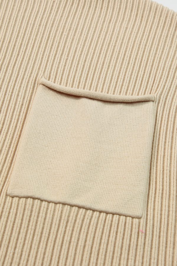 Pink Patch Pocket Ribbed Knit Short Sleeve Sweater - Image 11