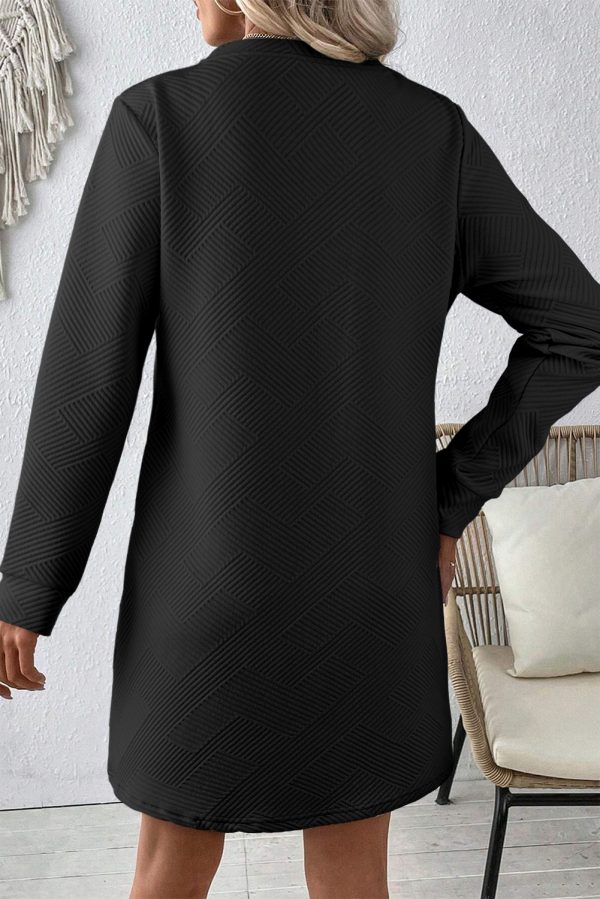 Gray Solid Color Textured Long Sleeve Shift Dress - Image 10