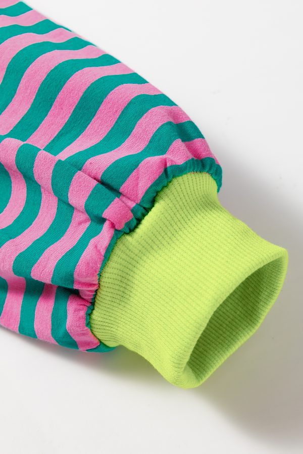 Green Stripe Oversized Contrast Trim Pullover Sweatshirt - Image 7