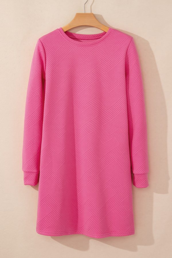 Gray Solid Color Textured Long Sleeve Shift Dress - Image 14