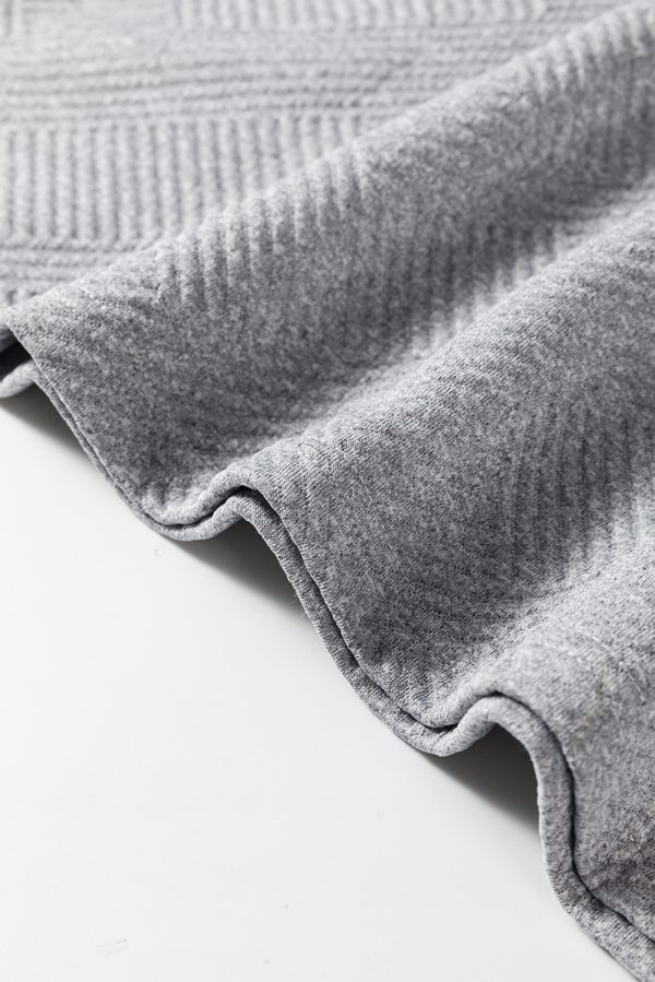 Gray Solid Color Textured Long Sleeve Shift Dress - Image 5