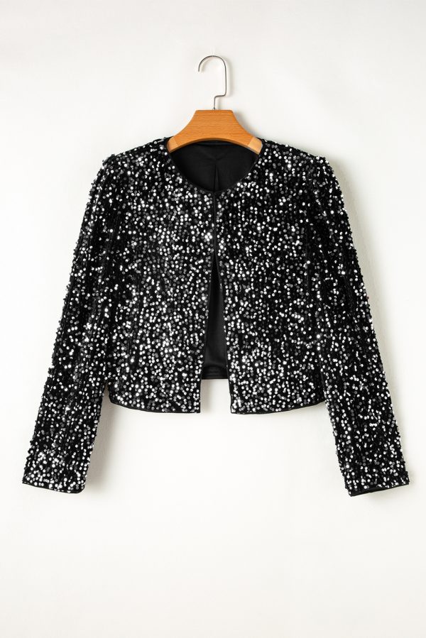 Golden Fleece Sequined Open Front Cropped Jacket - Image 12