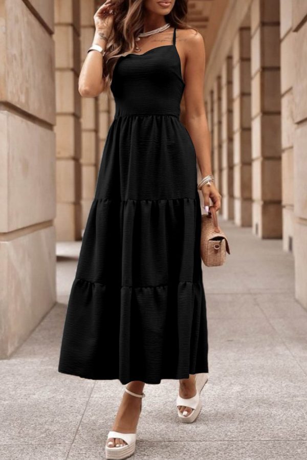 Oatmeal Crossover Backless Bodice Tiered Maxi Dress - Image 4