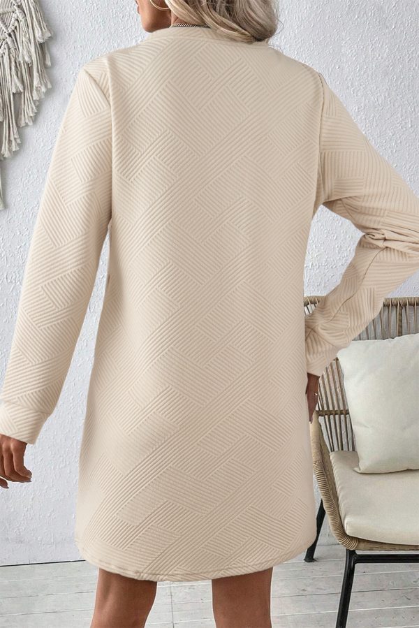 Gray Solid Color Textured Long Sleeve Shift Dress - Image 7