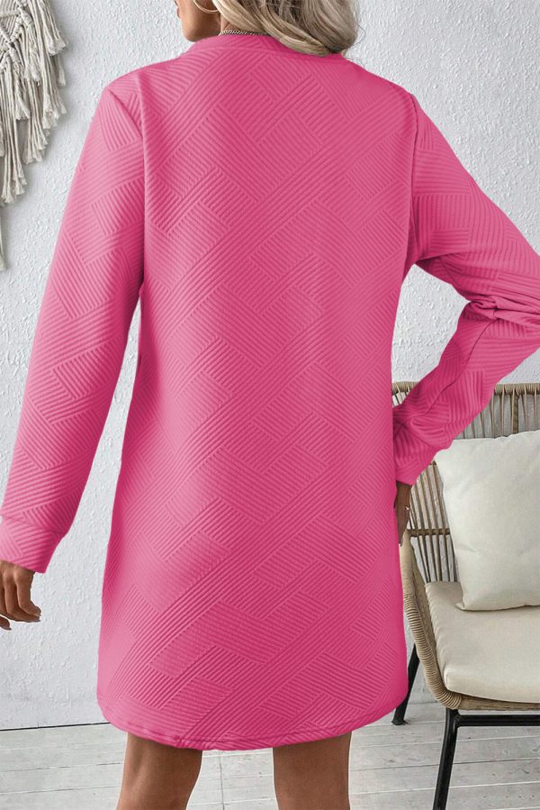 Gray Solid Color Textured Long Sleeve Shift Dress - Image 13