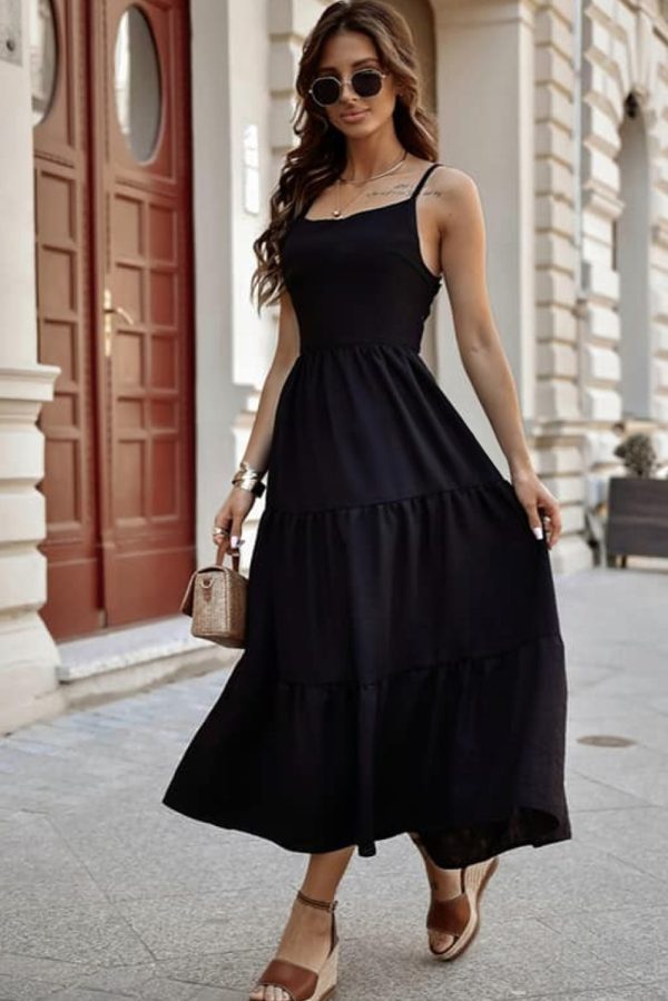 Oatmeal Crossover Backless Bodice Tiered Maxi Dress - Image 6