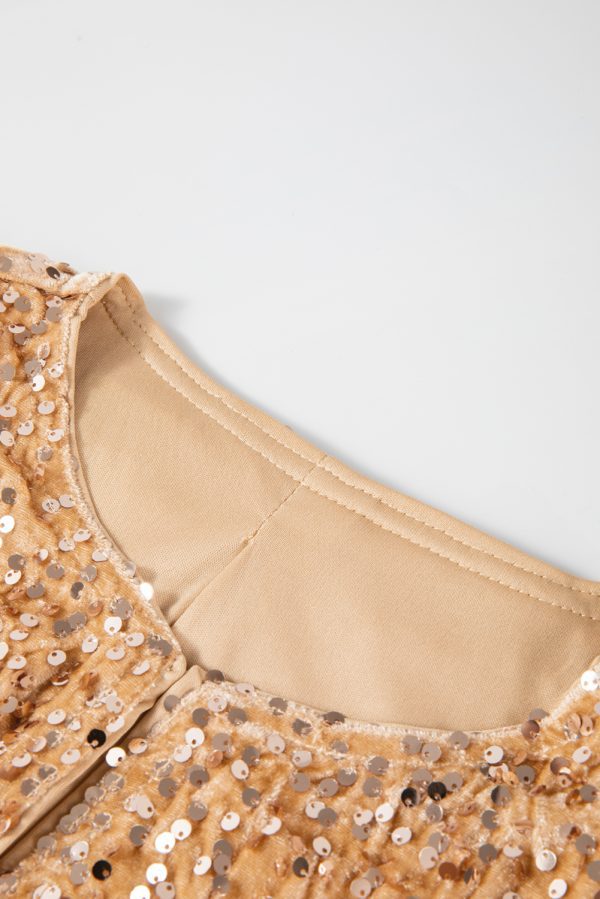 Golden Fleece Sequined Open Front Cropped Jacket - Image 8