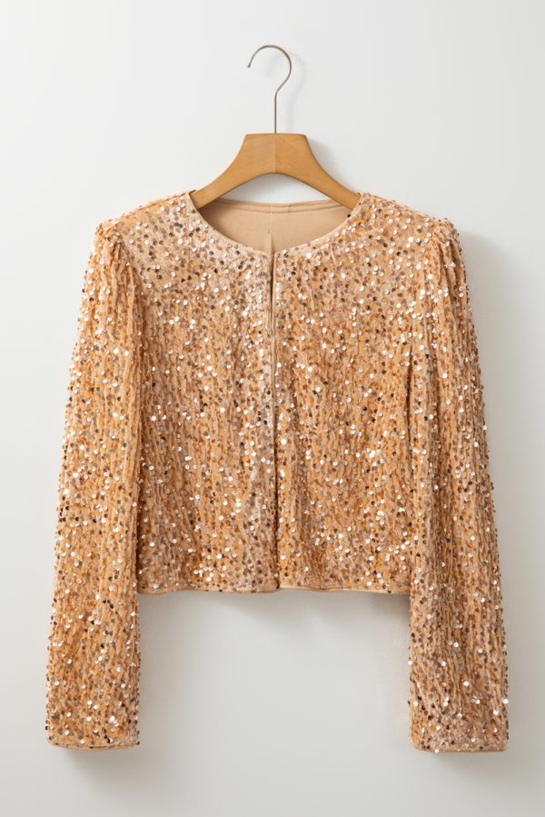 Golden Fleece Sequined Open Front Cropped Jacket - Image 5