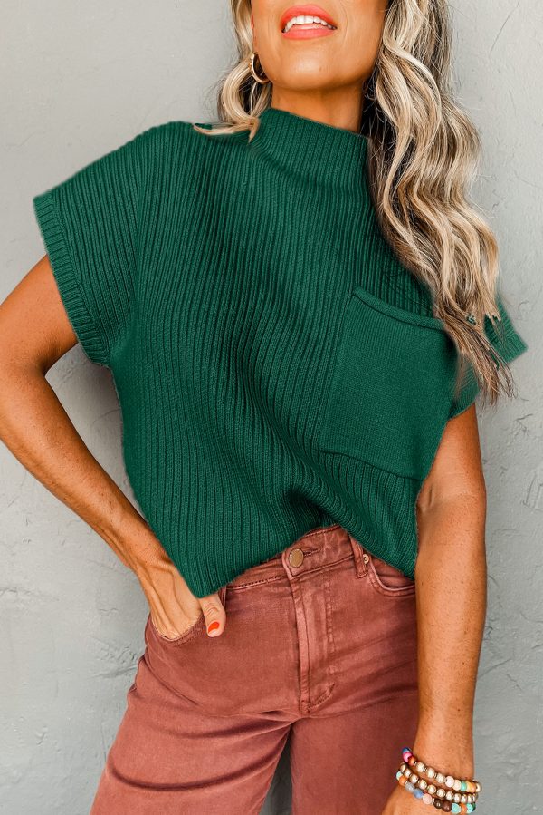 Pink Patch Pocket Ribbed Knit Short Sleeve Sweater - Image 23